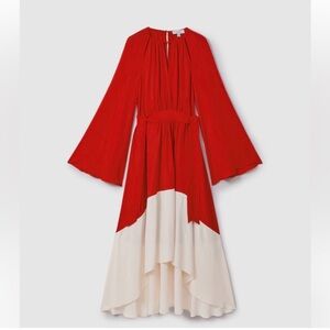 Luella
Colourblock Fit-and-Flare Midi Dress in Red/Cream